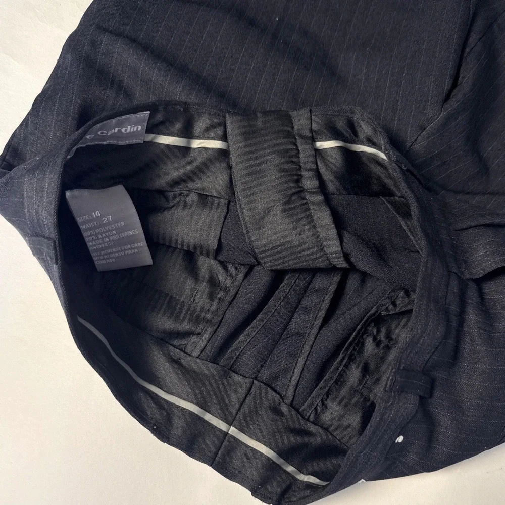 Pierre Cardin Mens Pleated Pinstripe‎ Trousers Black Charcoal Cuffed Size 14 27W